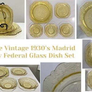 Vintage Madrid Amber Glass Dinner Plates and Bowls - Amber